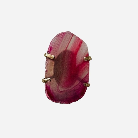 Pink Agate Looking Adjustable Ring Gold Tone Gemstone - Picture 5 of 7